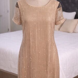 Gianni Bini Sequin Short Sleeve Mini Dress in Champagne
